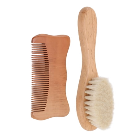 Nieyigj Wooden Baby Hair Brush & Comb Set Natural Soft Wool Bristles Men Oil Head Styling Beard Brush Newborn Bath Grooming Kit (6.3 inches / 16 cm) - Perfect Gift