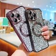 thumbnail image 3 of for iPhone 15 ProMax Case Compatible with MagSafe, Leopard Glitter Magnetic 15 Pro Max Case for Women Men Luxury Plating Clear Camera Lens Cover Shockproof Soft Silicone Bumper 6.7 "(Black), 3 of 10