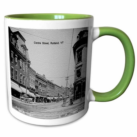 3dRose Centre Street, Rutland, VT (Vintage to 1906 and Textured) - Two Tone Green Mug,