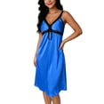 thumbnail image 5 of Daiosportswear Women's Summer Satin Lace-Trim V-Neck Spaghetti Strap Nightgown Blue Free Size, 5 of 8