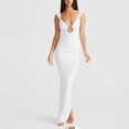 thumbnail image 6 of Women's Sexy Neon Asymmetrical Spaghetti Strap Dress Deep V-Neck Sleeveless Bodycon Midi Club Dress, 6 of 7