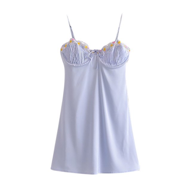 Birdeem Robe Mi-Mollet Sans Manches Décontractée pour Femmes, Col en V, Dentelle, Unie
