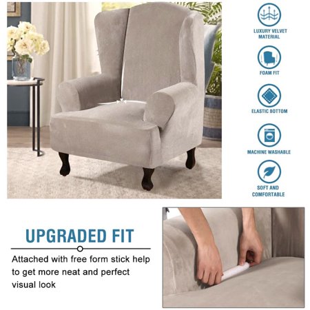 Velvet Plush Stretch Wingback Chair Covers Wing Slipcover Covera Furniture For Chairs Living Room Feature Soft Thick Canada Velvet Plush Stretch Wingback Chair, Wingback Chair Covers Uk