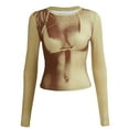 thumbnail image 5 of Baqcunre Women's 3D Body Print Beautiful Sexy Long Sleeve Round Neck T-Shirt Sexy Tops for Women T Shirts for Women Y2K Tops Graphic Tees,Khaki,M, 5 of 5