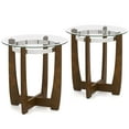 thumbnail image 1 of Costway 2 PCS 24" Round Side Table Glass End Table with Tempered Glass Top Cross Walnut, 1 of 10