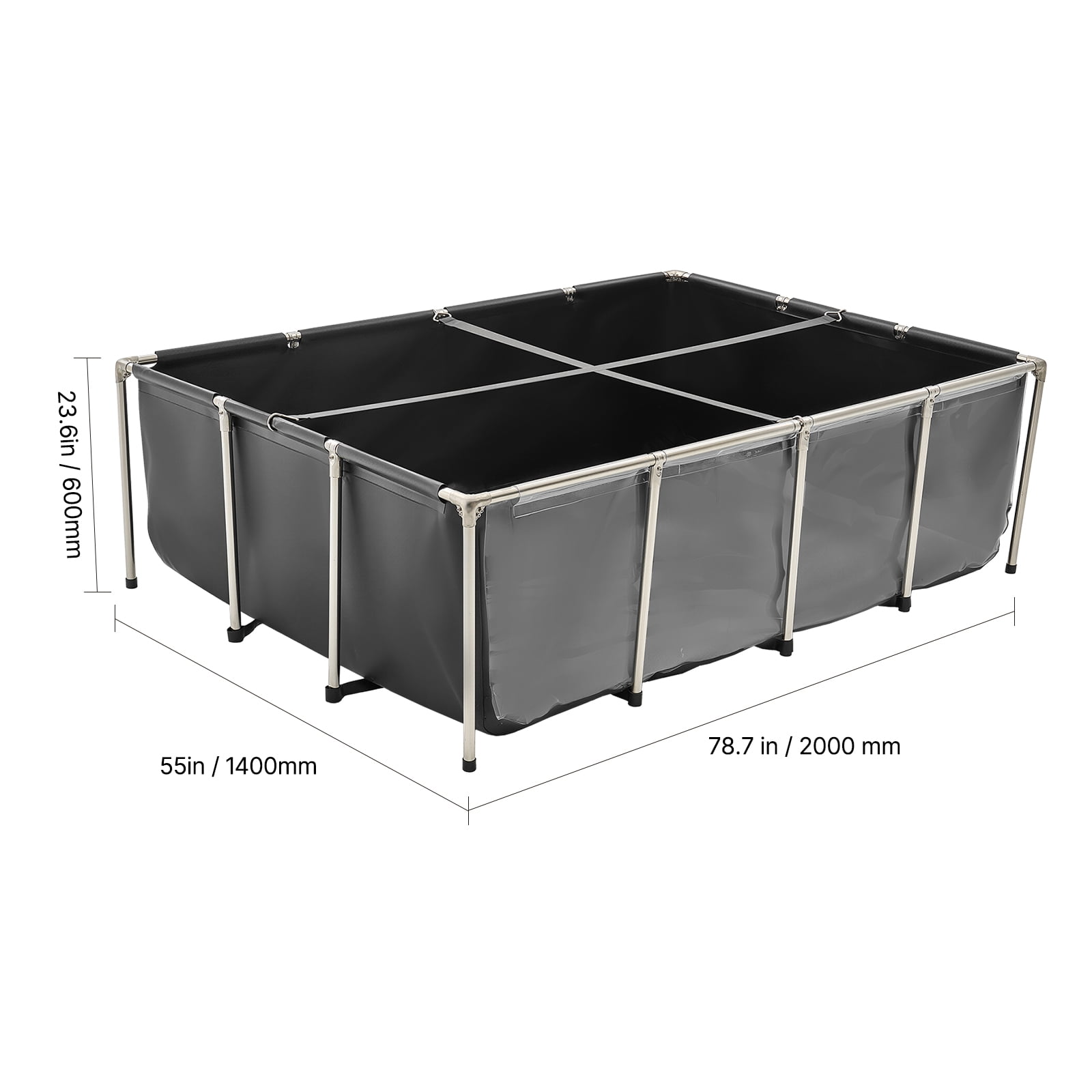 KFFKFF Canvas Fish Pond, 470 Gal Above Ground Pond, PVC Koi Tank with Transparent Viewing Panel, Rectangular Goldfish Tank with Steel Frame & Drain Valve, Suitable for Breeding Koi and Irrigation