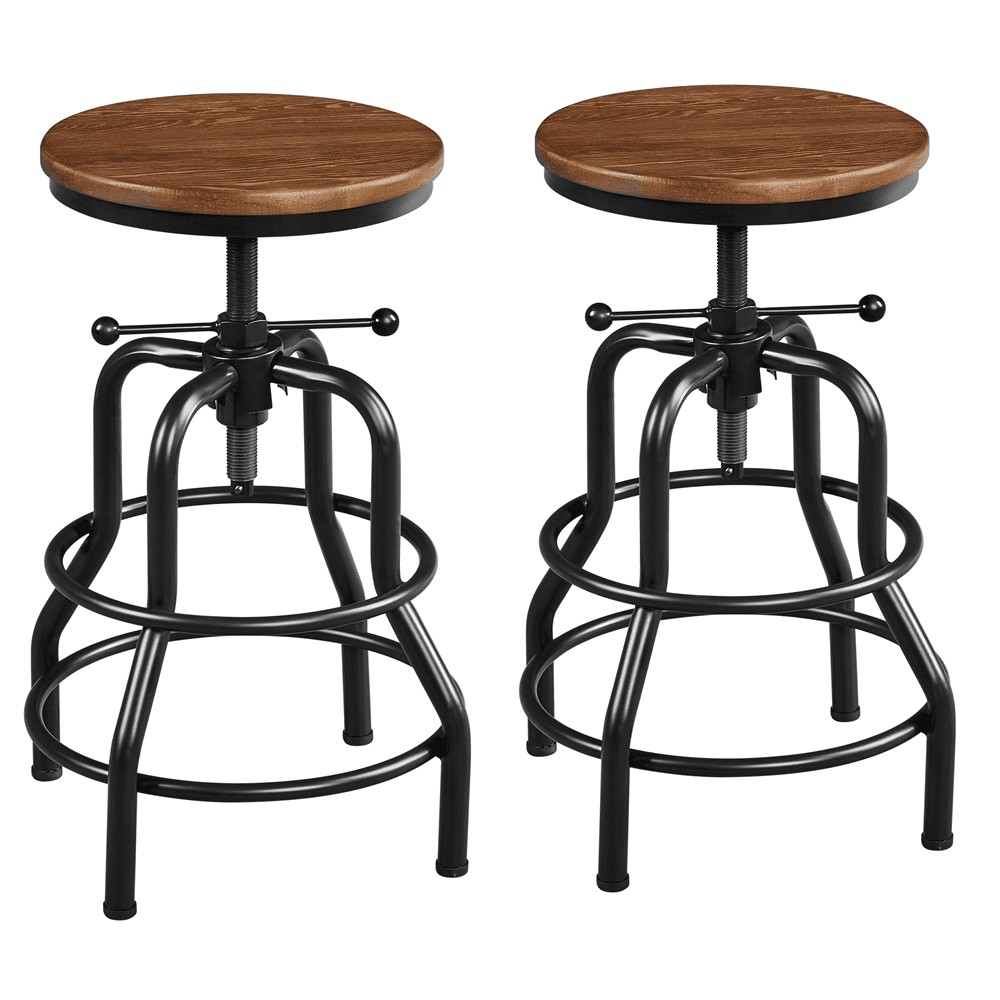 Yaheetech 2pcs Industrial Bar Stool Round Wood Metal Stool Counter