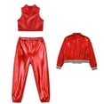 thumbnail image 3 of TiaoBug Kids Girls Metallic Hip Hop Dance Outfits Shiny Crop Top with Bomber Jacket and Pants Set Red 16, 3 of 5