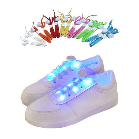 IClover Nylon Running Safety LED Shoelaces Luminous Flashing Rave Party Strap Shoe Laces for Halloween Party Dancing Running Cycling Hiking with 4 Flashing Modes Blue