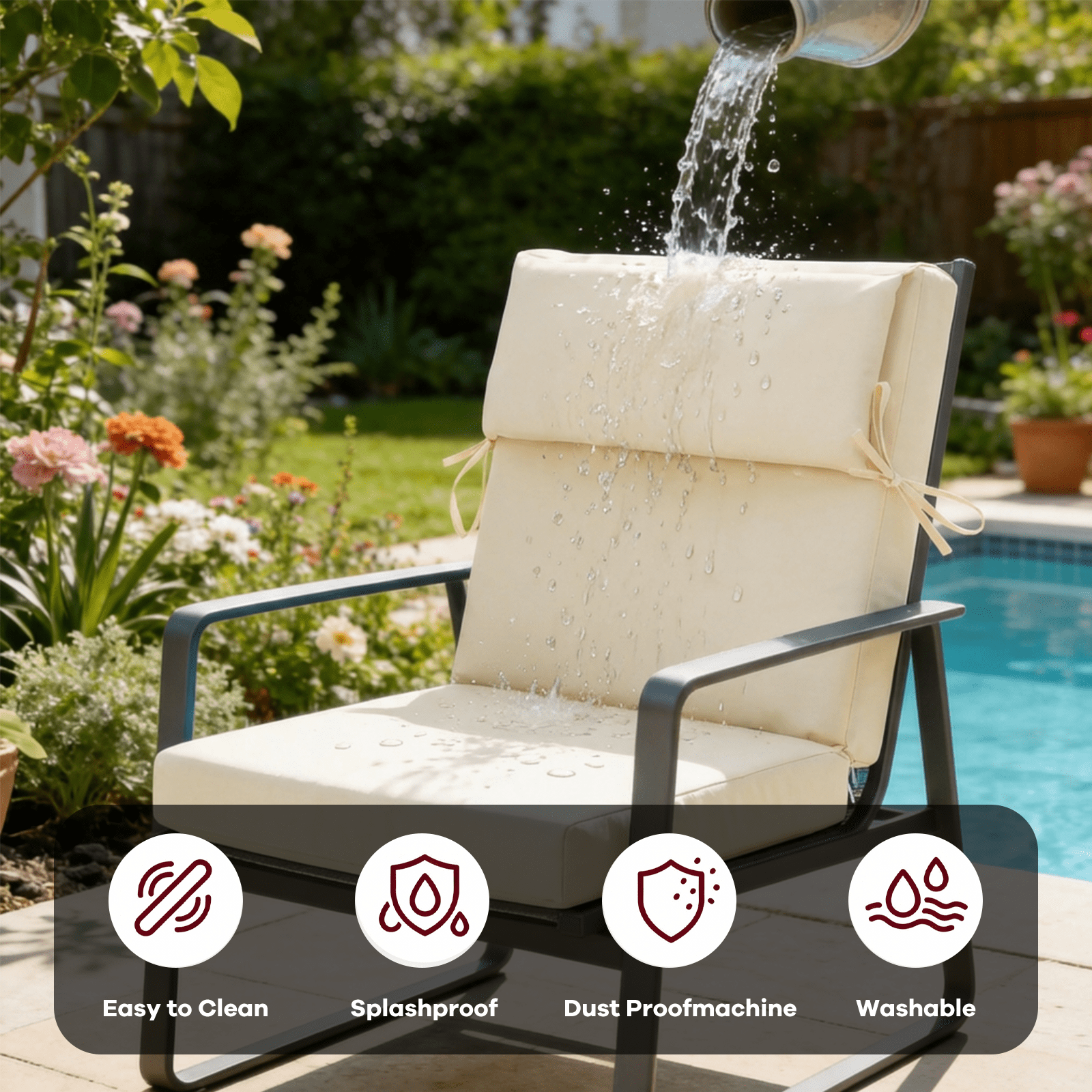 Naturoasis Outdoor Chair Cushions -21.7x20.3x24,3,4-Set Deep Seat Patio Cushions with Removable Cover,Waterproof & Fade Resistant Replacement for Wicker Chair, Loveseat,Beige