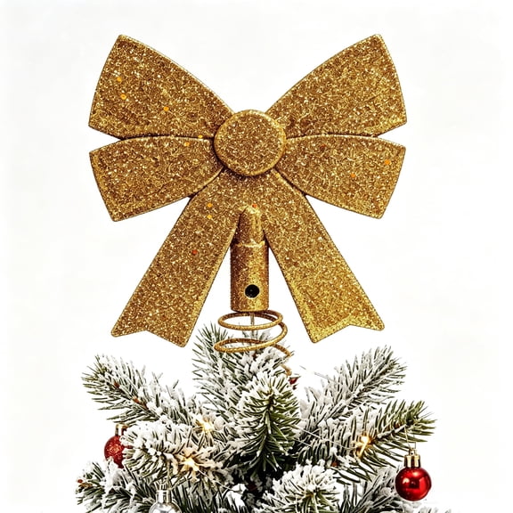 ANLTDTC Metal Bow Christmas Tree Topper Glitter Gold 8.26 Inch