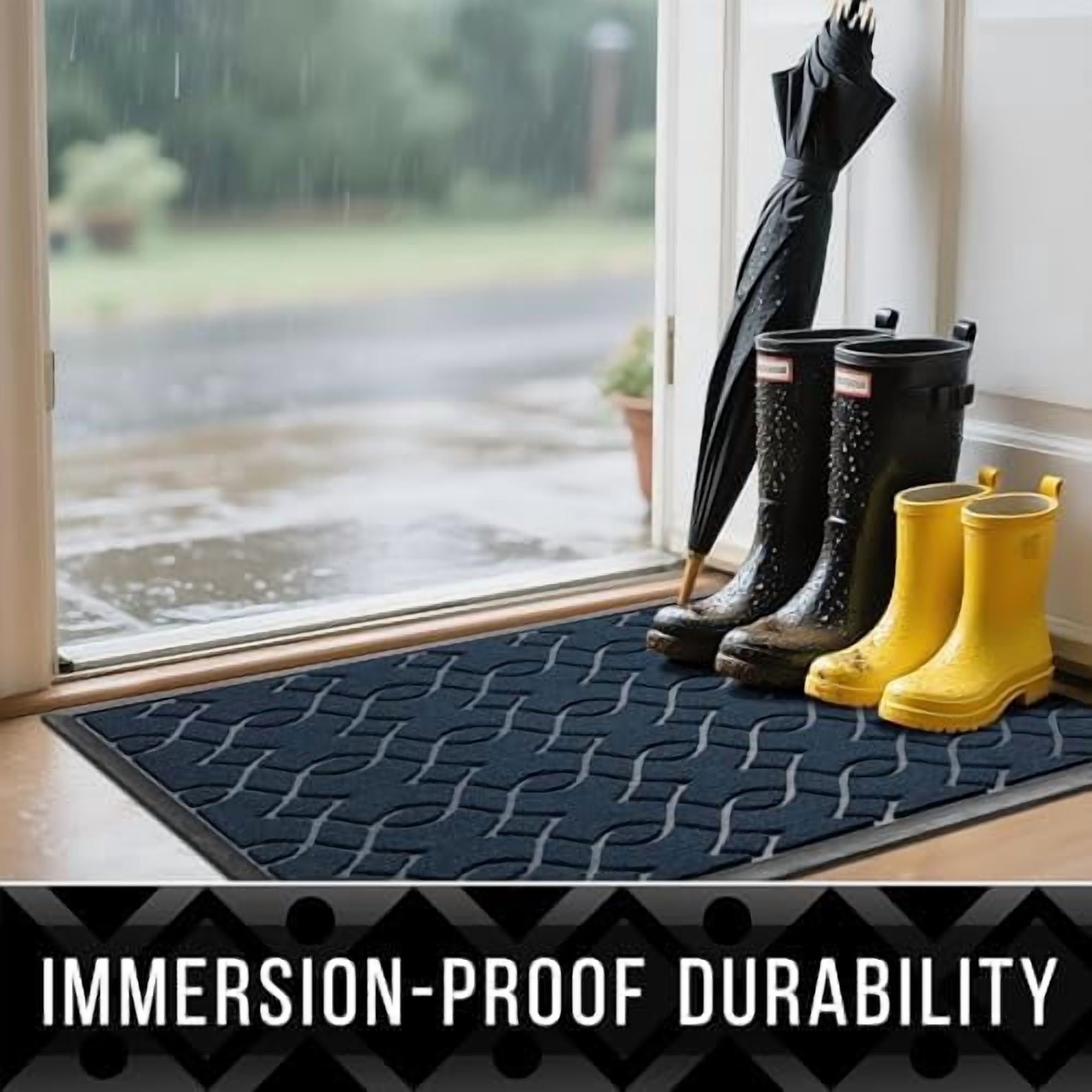 Outdoor Mats for Front Door 29.5x17, All-Season Waterproof Doormat Outdoor Entrance, Heavy Duty Non-Slip Outside Door Mat for Garage Patio Proch Entryway Indoor, Blue