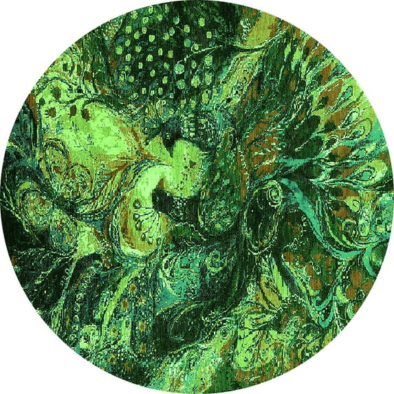 Ahgly Company Indoor Round Oriental Green Industrial Area Rugs, 5' Round