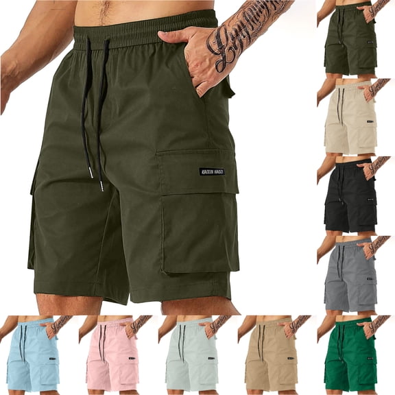 SGFCWSX Mens Cargo Shorts, Solid Color Quick Dry Outdoor Hiking Summer Short Pants for Men Casual Shorts with Pockets Army Green Size L