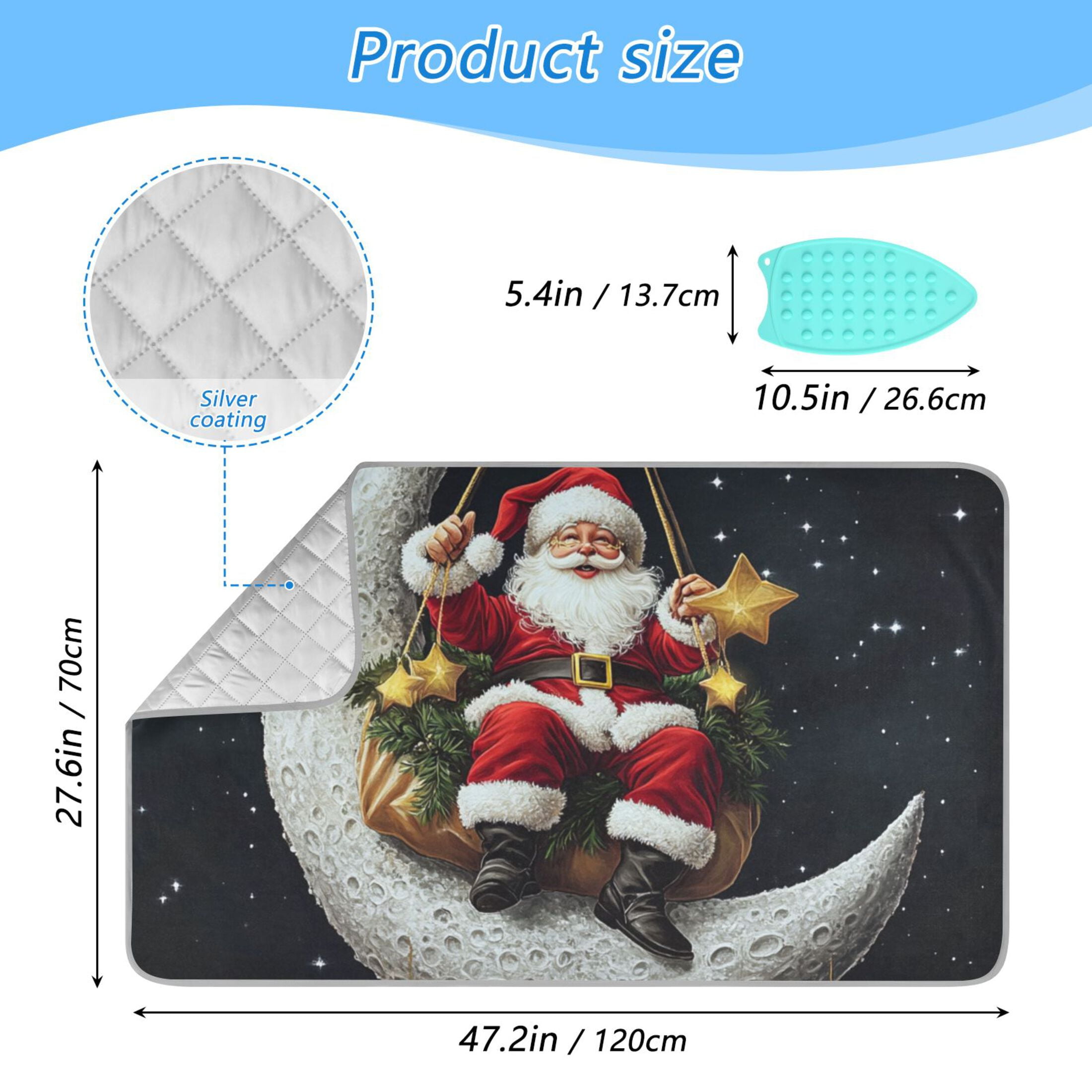 Santa Claus and White Moon Ironing Mat Blanket for Table Top Travel Portable Ironing Board Pad 47.2x27.6 Inch