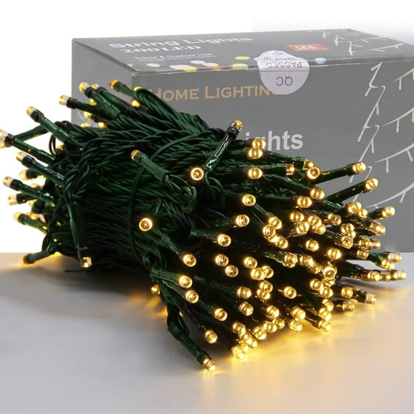 Home Lighting 66ft Christmas Decorative Mini Lights 200 LED Green Wire Fairy Starry String Lights Plug in 8 Lighting Modes for Indoor Outdoor Xmas Tree Wedding Party Decoration (Warm White)