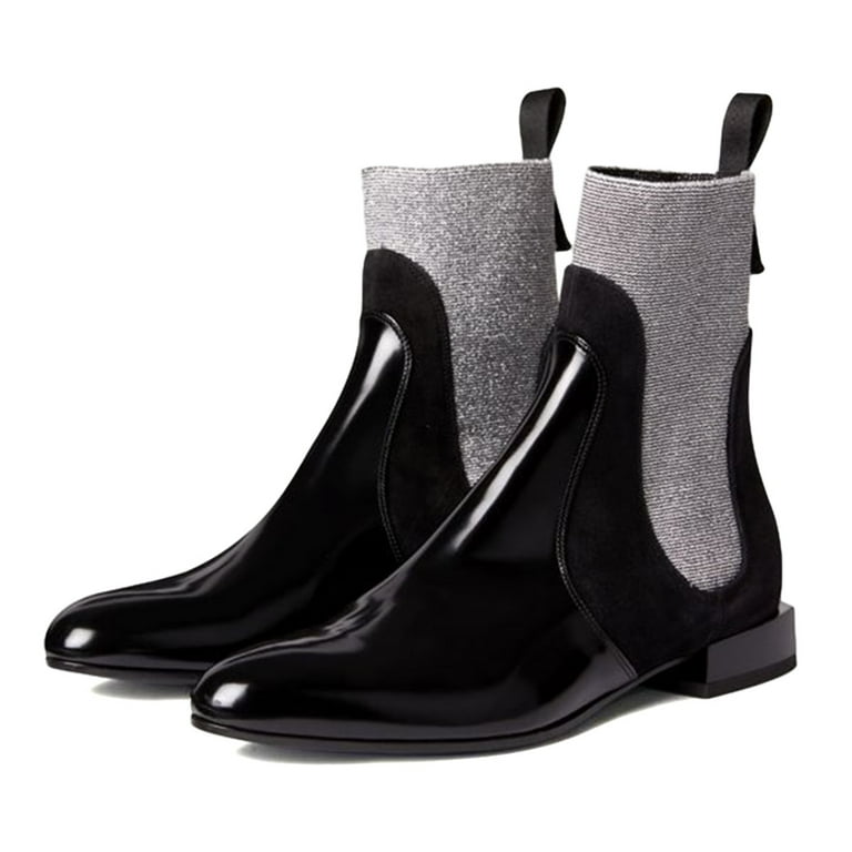 XYD Women Closed Round Toe Chunky Low Heel Chelsea Ankle