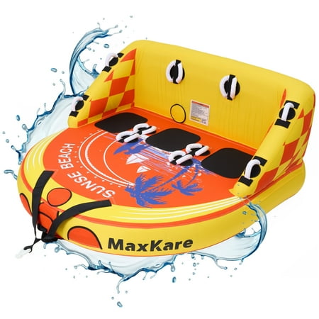 MaxKare Towable Tube with Large Backrest for Boating 600 Lbs Capacity Waterskiing Towables 1- 3 Riders Yellow