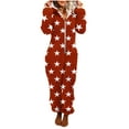 thumbnail image 2 of Fuzzy Fleece One Piece Outfits Pajamas New Women Long Sleeve Hooded Jumpsuit Pajamas Casual Winter Warm Romper Sleepwear Style B-44 Wine S, 2 of 5