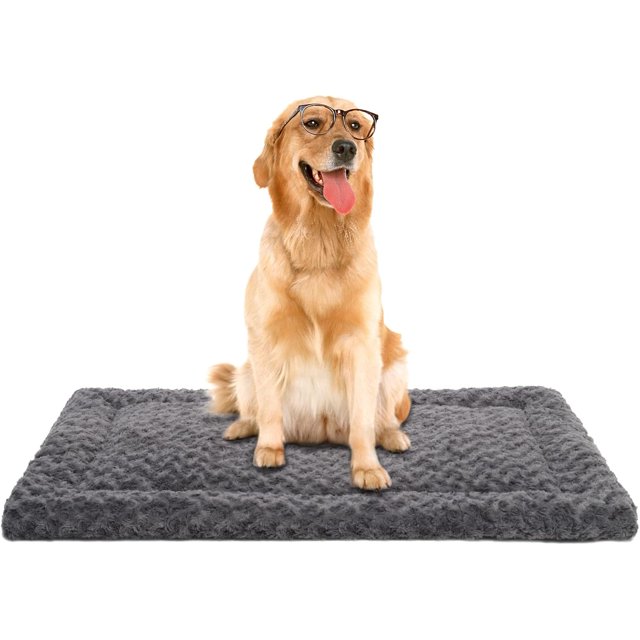Washable Dog Bed Mat Reversible Dog Crate Pad Soft Fluffy Pet Kennel Beds Dog Sleeping Mattress for Large Jumbo Medium Small Dogs, 41 x 27 Inch, Gray