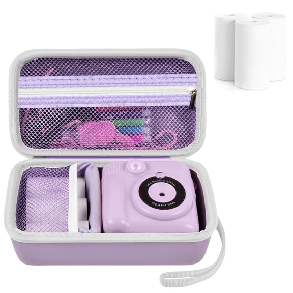 Kids Instant Print Camera Case and 3 Rolls Instant Camera Refill Print Paper - Purple