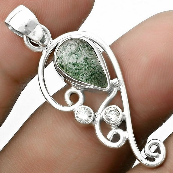 Natural Green Aventurine & Zircon 925 Sterling Silver Pendant Jewelry P-1039 SDP120582