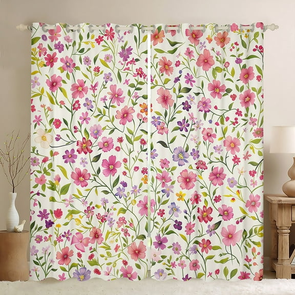 Feelyou Spring Garden Floral Black Out Curtains, Farmhouse Flower Curtains Pack of 2 (42x63 Each), Vintage French Style Bedroom Curtains, Black Out Curtains Decor