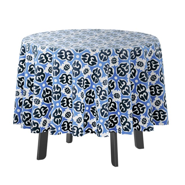 Vargottam Indoor/OutdoorRoundTablecloth 58 InchRoundTablecloth Waterproof PatioTableCloths- Spring/SummerTableCovers for Backyard CircularTable/BBQs/Picnic -Blue