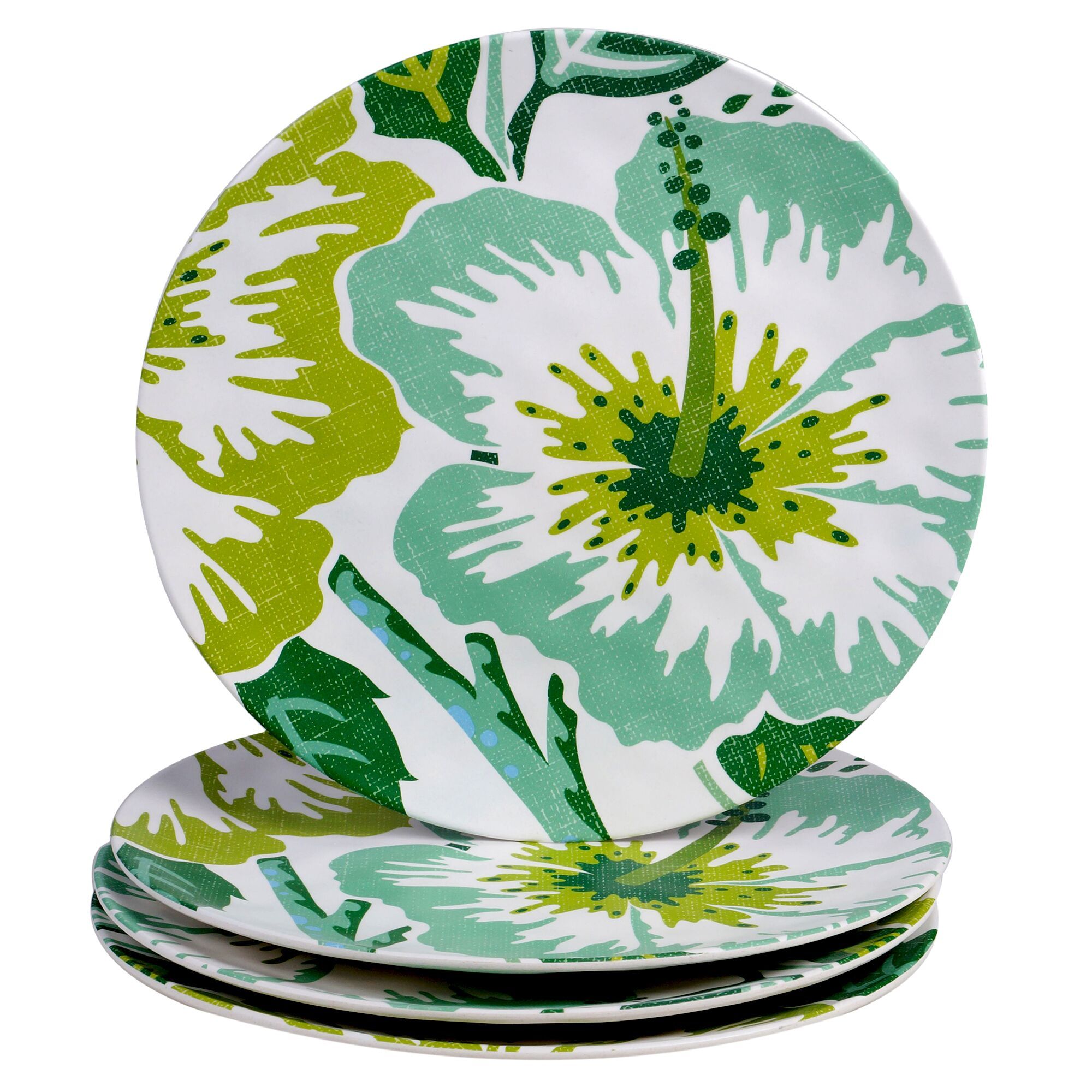 4pc White And Green Tropical Flowers Dinner Plate Set 12 Walmart Com Walmart Com