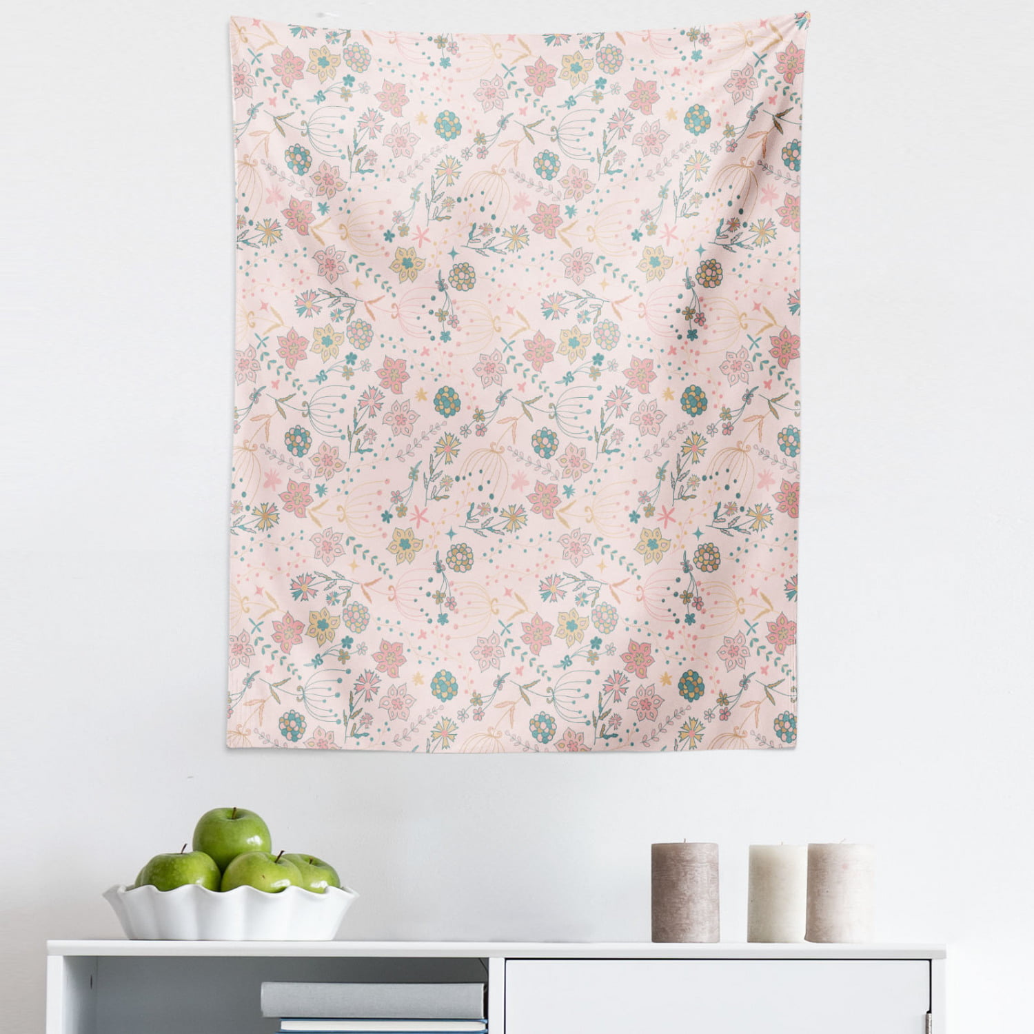 Daisy Flowers Tapestry, Pastel Color Palette Pattern of Spring Blossoms ...