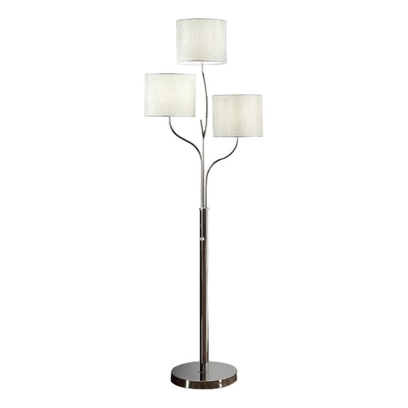 Benjara Indi 60" Floor Lamp- 3 Drum Fabric Shade- Round Metal Base- Silver