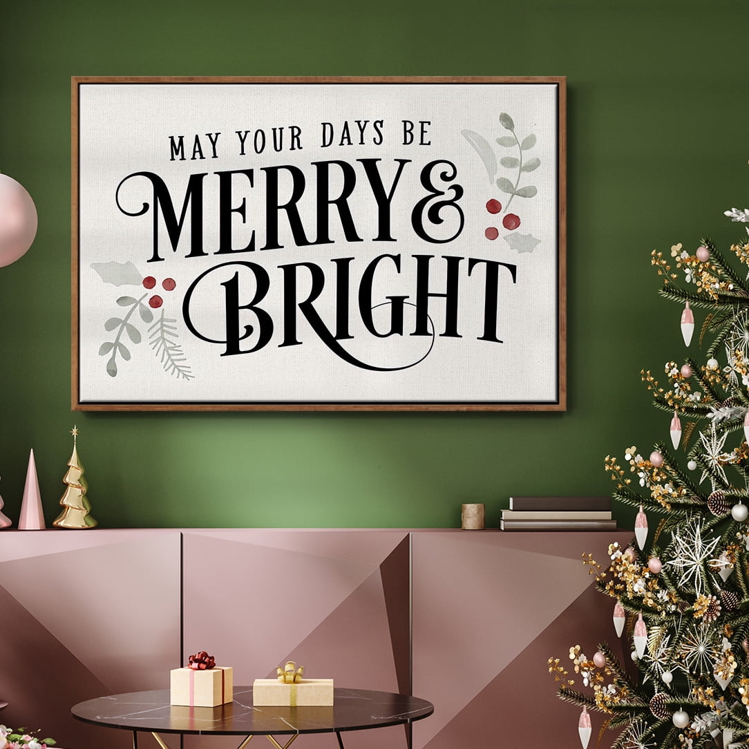 Merry Sentiment II - Framed Gallery Wrapped Holiday Canvas - 27 x 41 - Rosewood Frame