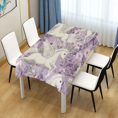 60x90 Inch Tablecloth Polyester Square Tablecloth for Home Kitchen Dinner Decor White Unicorns and Pegasi