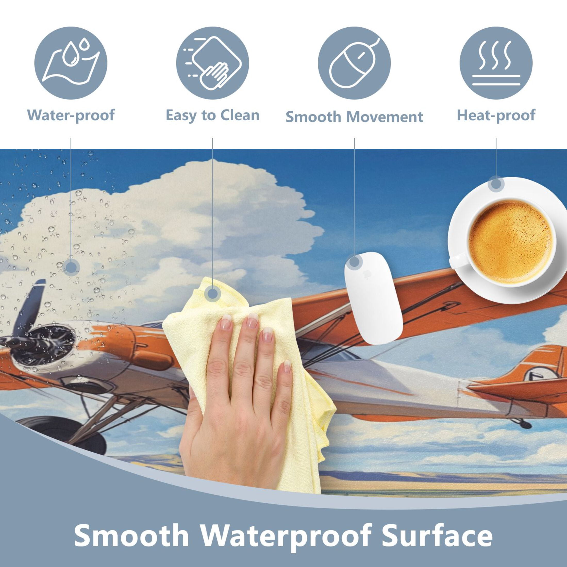 Wobogo Orange Airplane Gaming Mouse Pad Non-slip Leather Desk Mat Water Resist Keyboard Pad for Gamer Office 16.5×35.4in
