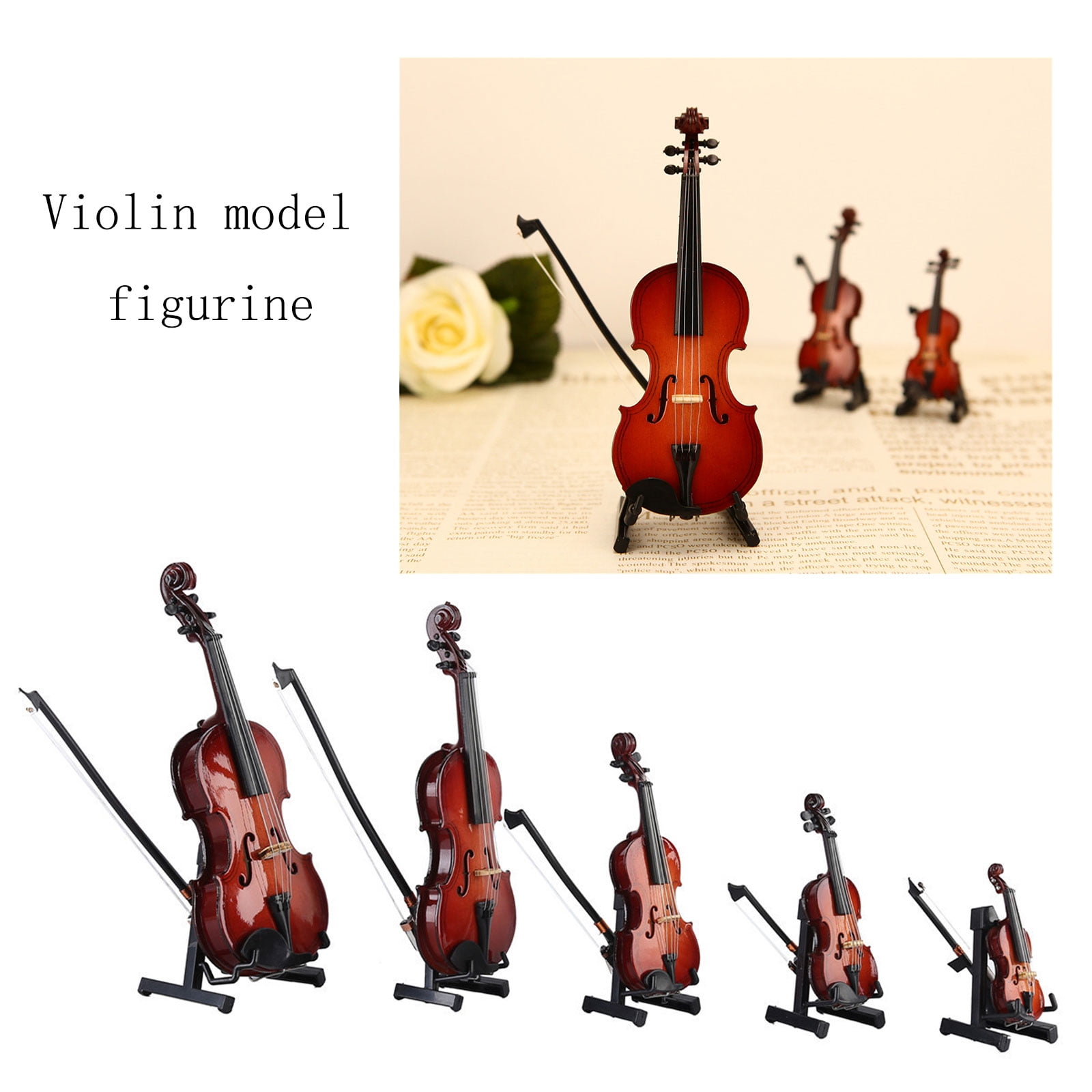 Handcrafted Wooden Violin Model with Stand & Case Accessory, Collectible Music Decor