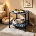 thumbnail image 5 of huayou Double Layer Elevated Pet Cot Bed, Cartoon Cat Print Removable Washable Fabric Cover, Decoration, for Small Pets Under 10kg Indoor Rest, 19.69x19.69x17.71 inch, Navy Blue, 5 of 6