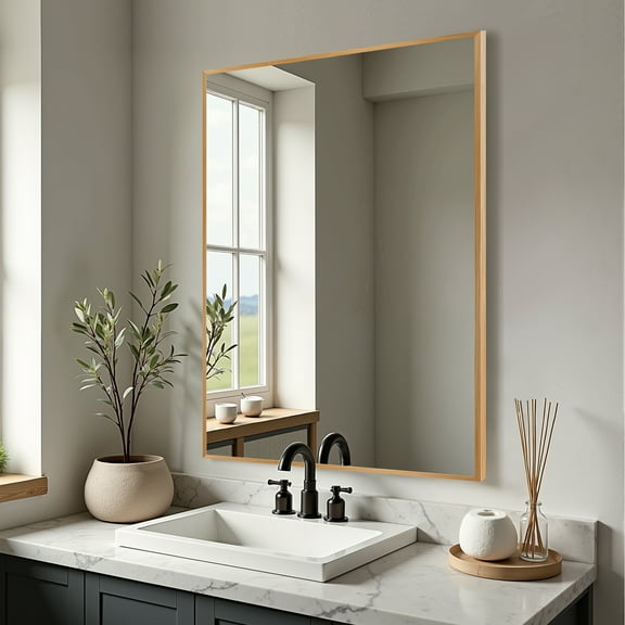 Lirago 38*26in Rectangular Wall Decorative Mirror Set of 2, Bathroom Vanity Mirror with Aluminium Alloy Frame, Gold