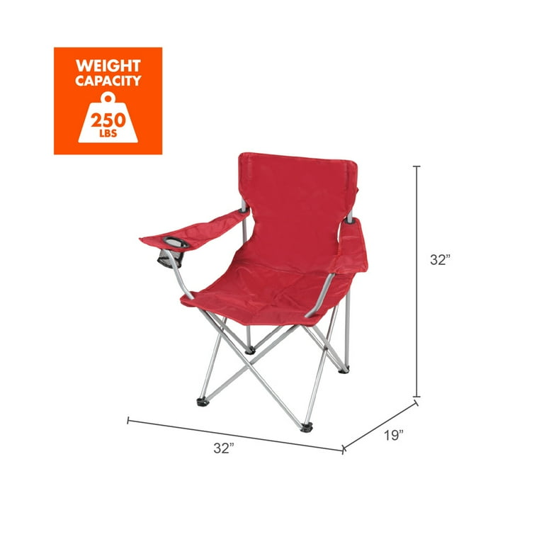 Ozark Trail Quad Folding Camp Chair with Cup Holder, Red, Durable