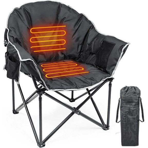 Oversized Heated Camping Chair, Patio Lounge Chairs with 3 Heat Levels, Portable Folding Heated Chair Round Moon Saucer Folding Lawn Chair Outdoor Chair for Camping, Lounge Patio