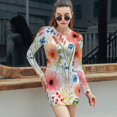 thumbnail image 6 of Watercolor Floral Summer Bouquet Design Women's Long Sleeve Bodycon Dress Soft Stretchy For Everyday Wear And Special Occasions, 6 of 6