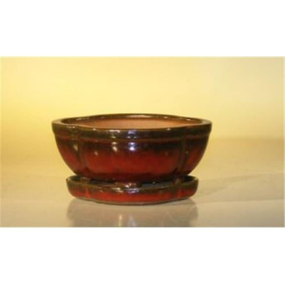 Bonsai Boy L205 6.37 x 4.75 x 2.625 in. Ceramic Bonsai Pot, Parisian Red - Oval