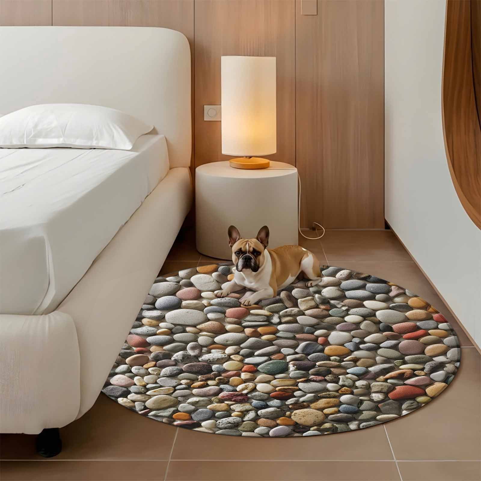 Round Area Rugs Collection 6 Ft, Colorful Stones Non-Slip Residential Carpet, Farmhouse Stones Modern Art Indoor Crawling Mats Runner Rugs for Living Room/Dining Room/Bedroom