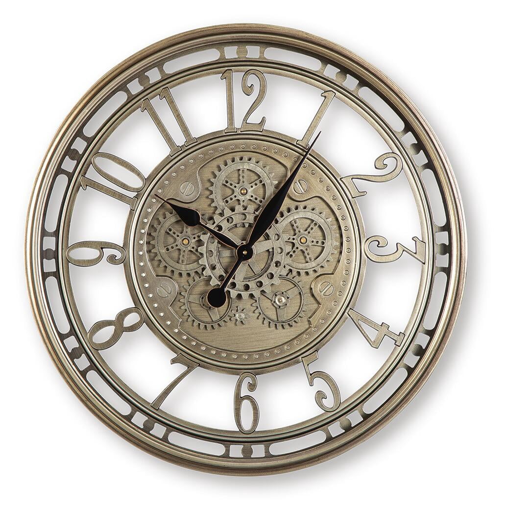 Signature Design by Ashley Gilover Wall Clock, Vintage Gear Design, Champagne Finish