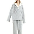 thumbnail image 2 of Antinious Womens Fleece Collared Thickened Loose Long Sleeve Long Pants Sleepwear Set,Pajamas for Women Set,Ladies Sleepwear Outfits,Gray,XXL, 2 of 3