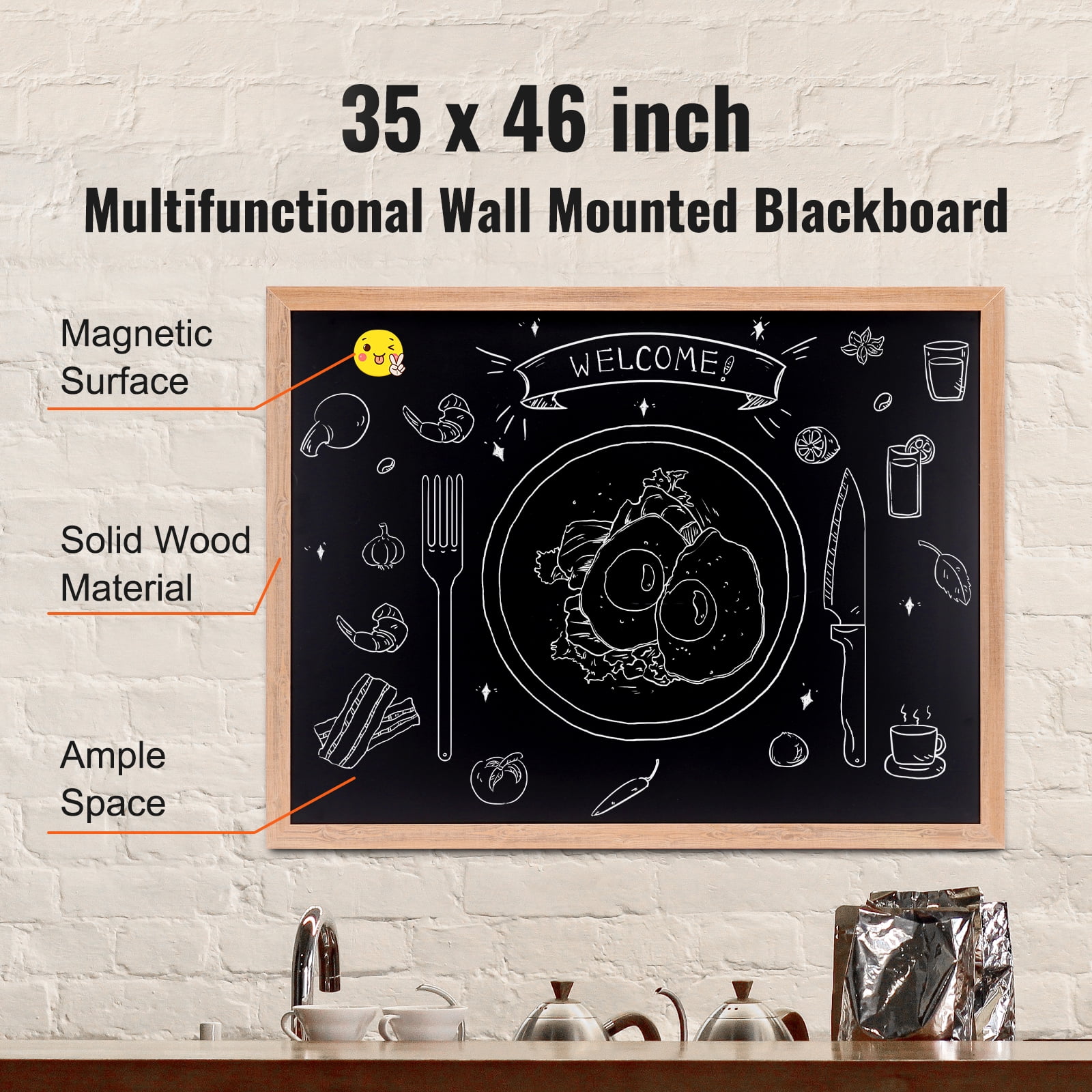 SKYSHALO Hanging Magnetic Wedding Sign 35"x46" Rustic Wood Framed Chalkboard Wall