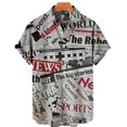 thumbnail image 4 of Camisa retro de manga corta para hombre, periódicos antiguos impresos en 3D, diseño de botones informal y moderno para ropa de calle y hogar, 4 of 5