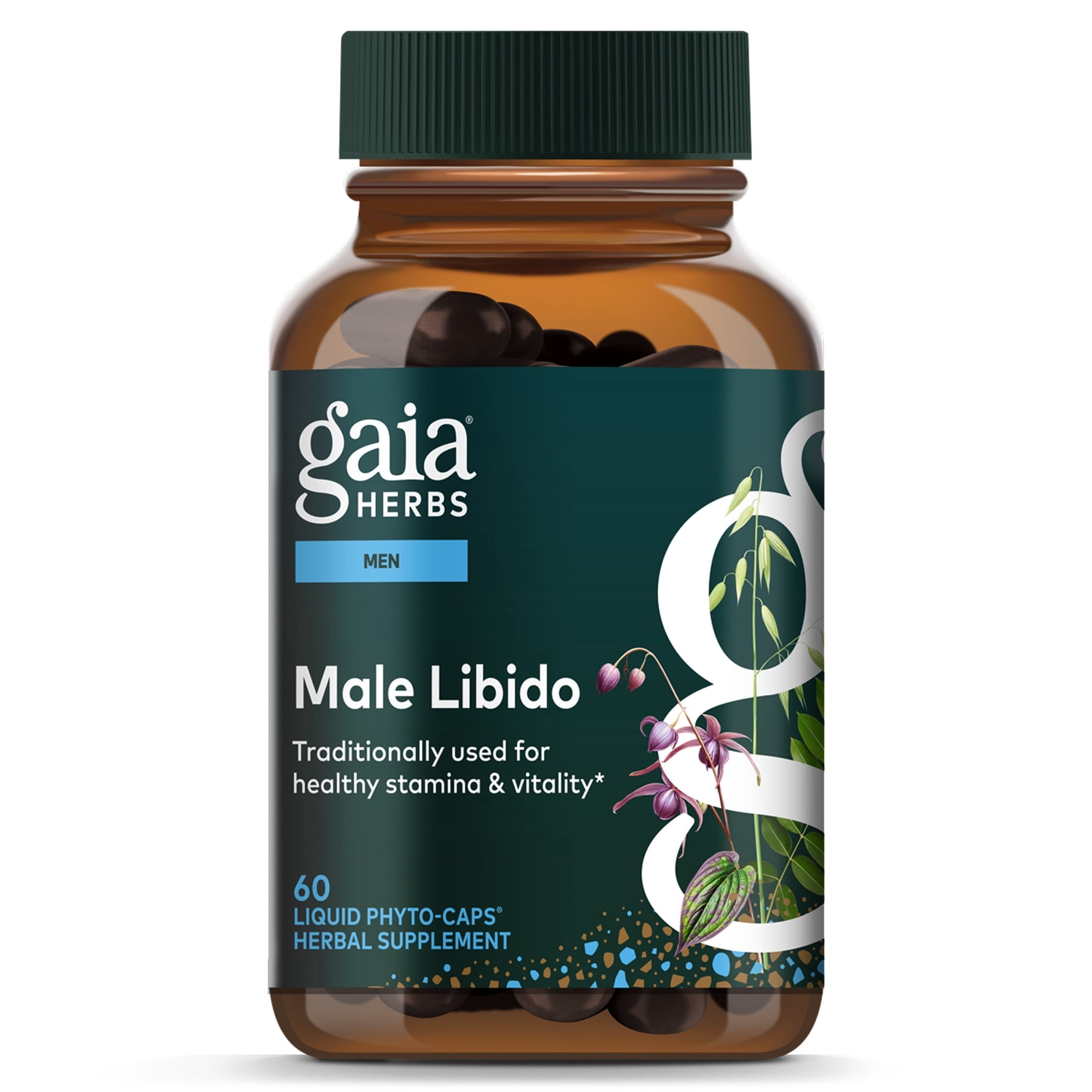 Gaia Herbs Male Libido - Herbal Supplement with Saw Palmetto, Horny Goat Weed & Oats - Traditional Herbs to Support Vitality & Energy Levels for Men* - 60 Vegan Liquid Phyto-Capsules (60 Servings)
