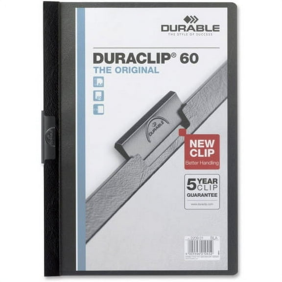 DURABLE DURACLIP Report Cover Letter Size 8 1/2" x 11" - 60 Sheet Capacity - Punchless - Vinyl - Black
