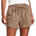 thumbnail image 2 of Womens Loose Waffle Knit Shorts Elastic Waist Drawstring Lounge Shorts Casual Summer Workout with Pockets Coffee 2XL, 2 of 8