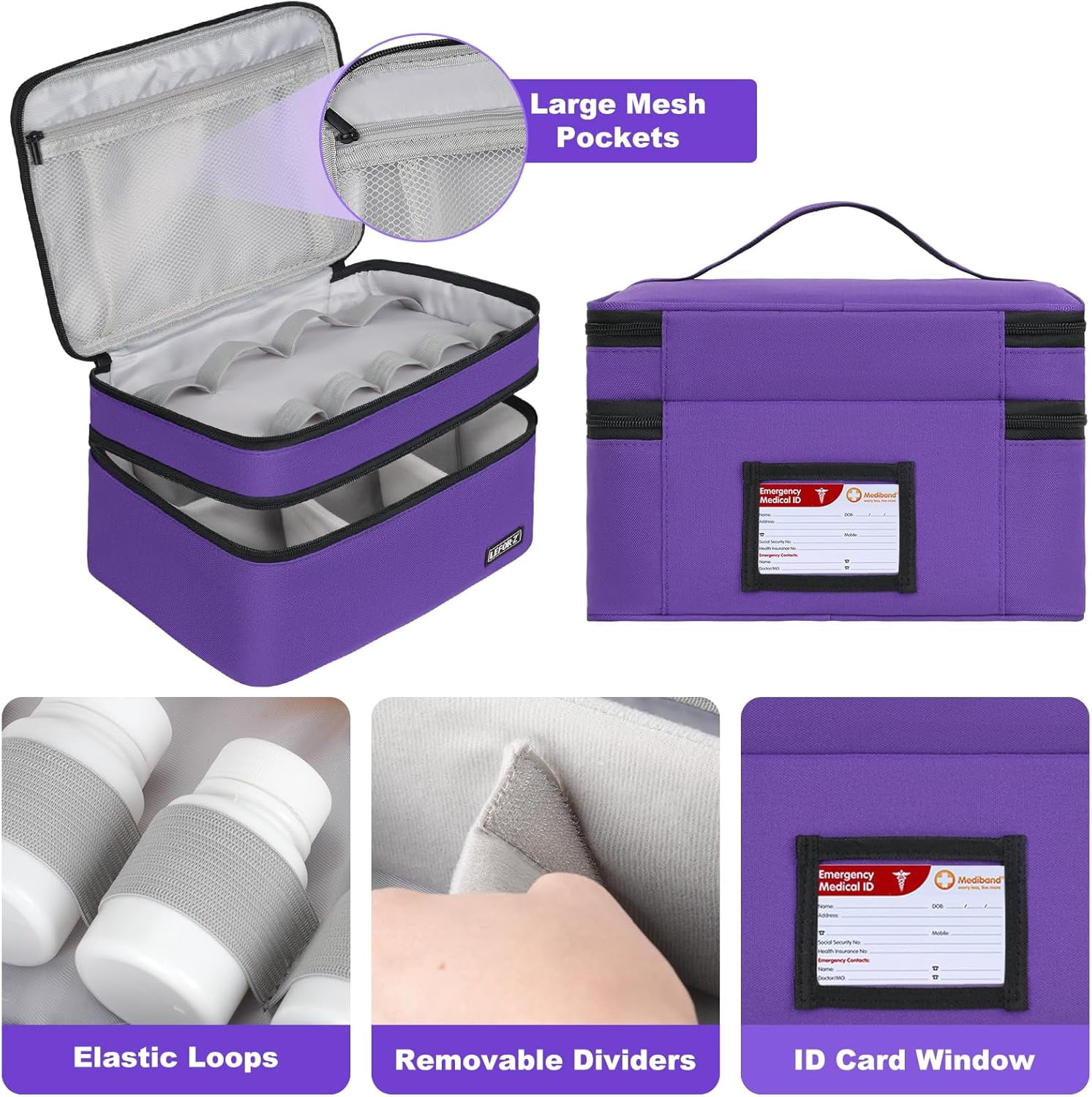 Medicine Storage Bag,Double Layers Pill Bottle Organizer Bag Empty with Lockable Zipper&Adjustable Divider,Medication Travel Carrying Bag for Pills,Vitamins,Medical Supplies